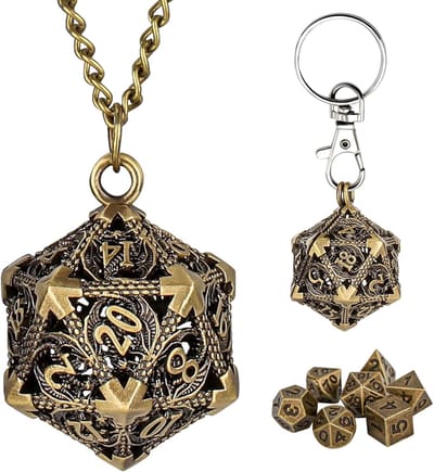 Thijox - DND Mini Dobbelstenen Set Sleutelhanger D20 Draak Brons Draagbare Bordspel Accessoires voor Rollenspellen en Feestjes