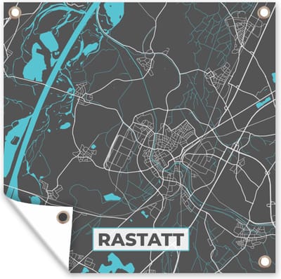 Tuin poster Stadskaart – Plattegrond – Duitsland – Blauw – Rastatt – Kaart - 200x200 cm - Tuindoek