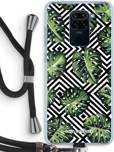 Case Company® - Hoesje met koord geschikt voor Xiaomi Redmi Note 9 hoesje met Koord - Geometrische jungle - Telefoonhoesje met Zwart Koord - Bescherming aan alle Kanten en Over de Schermrand