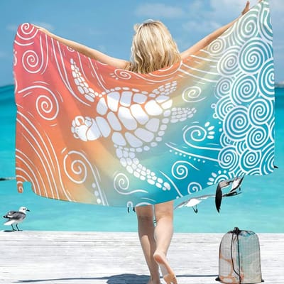 Famanu – Microvezel strandhanddoek, zandvrij, 180 x 100 cm, sneldrogend, met opbergtas, ideaal voor strand, zwembad en sport