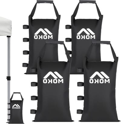 Set van 4 Zandzakken voor Tentstangen - 120 LBS, Winddicht en Draagbaar met Handvat en Bevestigingsriem, Ideaal voor Beveiliging van Tenten en Luifels, Zwarte Zipper Top Zandzakken