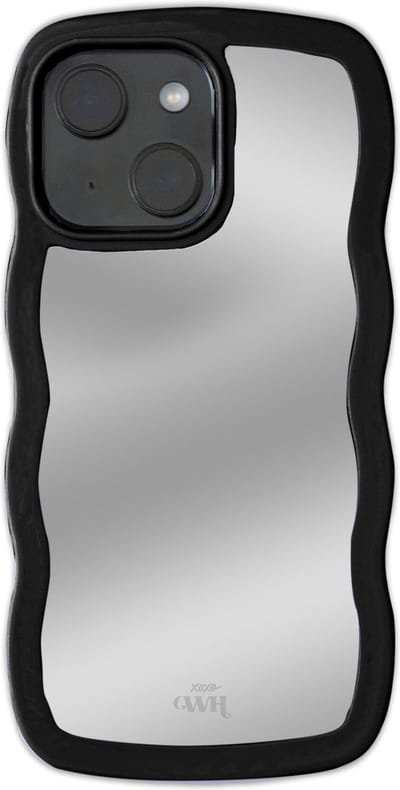 xoxo Wildhearts Wavy mirror case Black telefoonhoesje - Geschikt voor iPhone 14 Plus - Golvend spiegelhoesje - Wolken hoesje - Schokbestendig - Cloud case - Silicone case met spiegel - Zwart