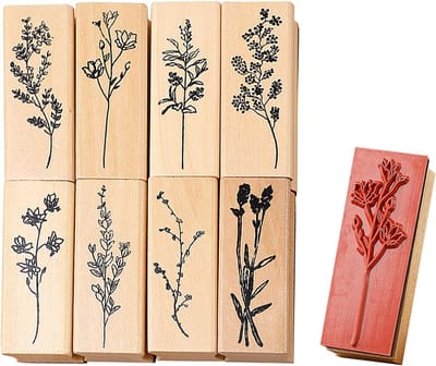 Houten stempels, vintage houten stempels, stempelset met bloemenpatroon, knutselaccessoires, herbruikbaar, geschikt voor plakboeken, dagboeken, fotoalbums