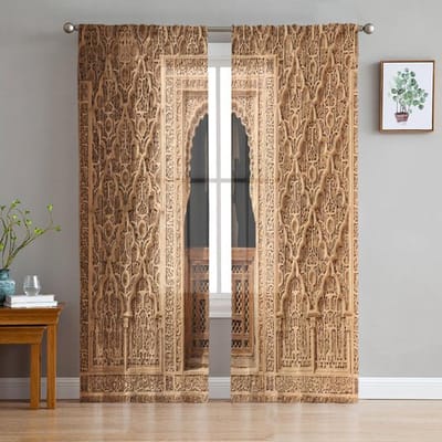 Gele Muurpoort Marokko Transparant Gordijn Voor Slaapkamer Tule Voile Gordijn Voor Keuken Woonkamer Decor Raambehandeling 135W x 183H(cm)