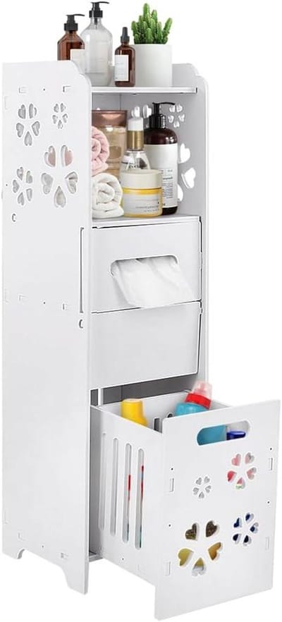 Badkamerkast Met 3 Niveaus en Zuil Voor Toilet en Opbergen in de Badkamer