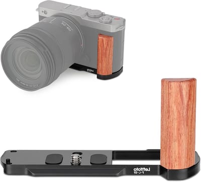 Retro L-vormige handgreep met houten handvat voor Lumix S9 camera met geïntegreerde Arca snelkoppeling, zwart en ergonomisch ontwerp