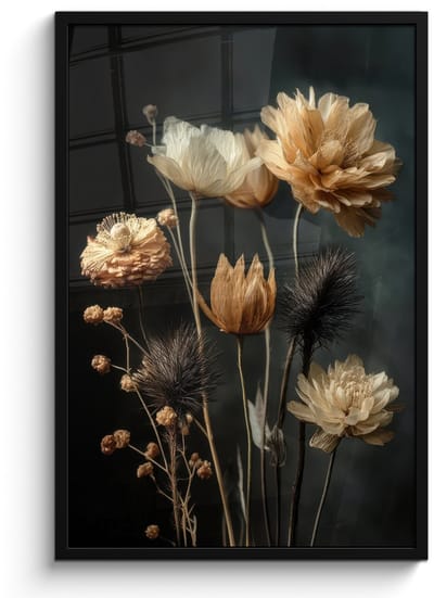 Poster in lijst - Fotolijst 60x90 cm - Posters - Boeket - Bloemen - Licht - Zwart - Posterlijst zwart - Decoratie - Wanddecoratie woonkamer - Muurdecoratie slaapkamer