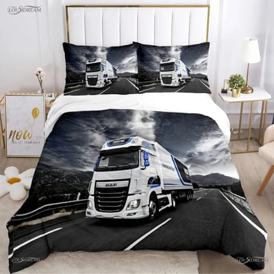Ensemble de literie avec logo Daf Truck Pour chambre à coucher Couvre-lit doux et moderne Housse de couette confortable pour enfants Housse de couette et taie d'oreiller EU Single(135*200cm)3pcs