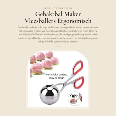 Dailygoods- Gehaktbal Maker Roestvrij Staal - Antiaanbak Vleesballer - Ergonomisch Handvat - Rijstballen Maker - Koekjesdeeg Maker - Veilig en Stevig