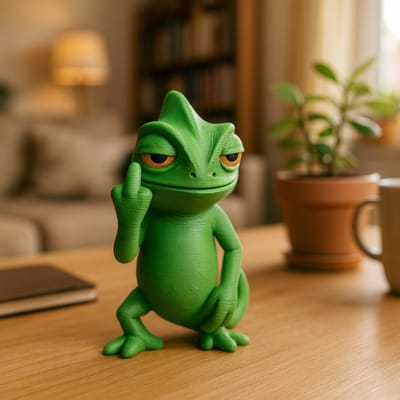 AnimalsAttitude - Klein Kameleon figuur die zijn middelvinger opsteekt – 3D-geprinte grappige groene hagedis bureau decoratie, PLA standbeeld