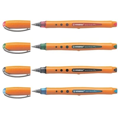 STABILO worker+ - Rollerball Pen 0.5 mm - Zwart, Blauw, Groen & Rood - Etui Met 4 Kleuren