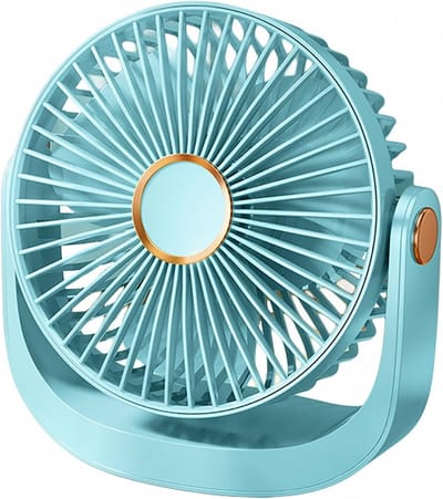 Draagbare mini-ventilator met afneembare kap - Ultrastille bureauventilator - Luchtcirculator - 5 windsnelheden - 360° rotatie - USB-opladen - Geschikt voor kantoor en slaapkamer - Blauw