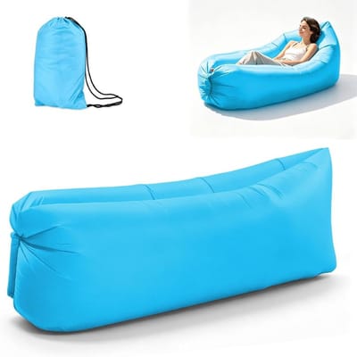 Opblaasbare ligstoel, luie bank met draagtas, opblaasbare matras, opblaasbaar bed, zwembaddrijver voor zwemmen, kamperen, strand, wandelen, park, achtertuin, zwembad, picknicks (hemelsblauw)