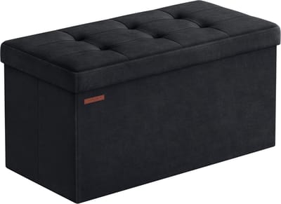 Stoffen box - Opbergkist - Van stof - Gewatteerde zitting - 38 x 76 x 38 cm - Zwart