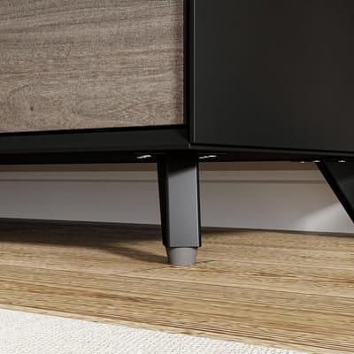 TV-kast 160 cm Urbanhome Milano – Modern Lowboard met 2 deuren, open plank en verstelbare planken – TV-meubel voor woonkamer, eetkamer of slaapkamer – Zwart en Grijs – Geschikt voor tv’s tot 60 inch