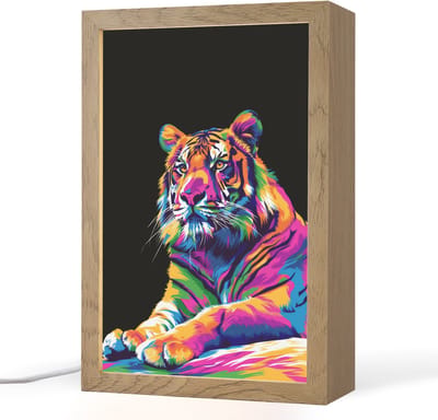 Nachtlampje 20x30 cm - Kinder lampje - Tijger - Kleurrijk - Dieren - Zwart - Neon - Tafellamp kinderkamer - Slaapkamer lamp - Bedlamp kinderen - Kinderlampje stopcontact - Wandlamp babykamer - Nachtlampjes