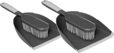 2x 5Five Stoffer en Blik Set - Grijs - Met Rubberen Rand & Stevige Haren - Handveger - Compact & Duurzaam Schoonmaken - Efficiënt en snel vuil opruimen, zelfs kleine kruimels