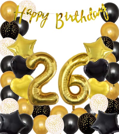 Snoes Ballonnen 26 Jaar Black Gold Dots Mega Ballon - Compleet Feestpakket Goud Zwart Stippen Cijferballon 26 - Verjaardag Versiering DIY Slinger Happy Birthday – Folieballon – Latex Ballonnen - Helium Ballonnen
