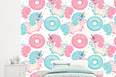 Behang - Fotobehang Eenhoorn - Donut - Baby - Breedte 245 cm x hoogte 220 cm