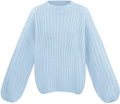 Moderne Oversized Katoen Trui met Grote Ribstructuur - Blauw - S/M