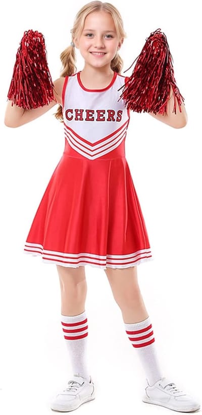 Meisjes Cheerleader Kostuum voor Schooltoneel met Pompoms en Sokken - Halloween Outfit voor Kinderen van 4-12 Jaar