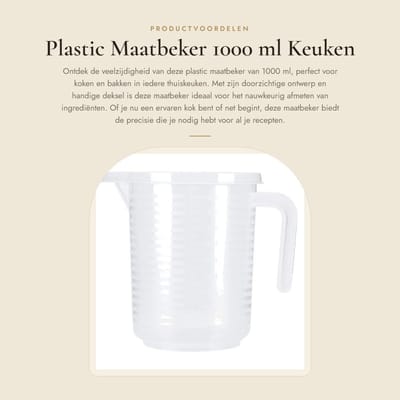 Dailygoods- Maatbeker 1 liter - Maatbeker met deksel - Maatbeker 500 ml - Doorzichtig - Handgreep - Voedselveilig - Meetbeker