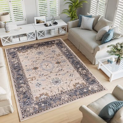 Tapiso Colorado Vloerkleed Beige Grijs Oriental Modern Tapijt Maat- 140x200