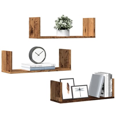 vidaXL - Wandschappen - 3 - st - 58x18x18 - cm - bewerkt - hout - oud - houtkleurig
