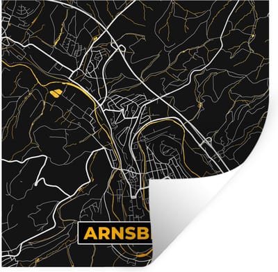 Muurstickers - Sticker Folie - Stadskaart – Plattegrond – Duitsland – Goud – Arnsberg – Kaart - 100x100 cm - Plakfolie - Muurstickers Kinderkamer - Zelfklevend Behang XXL - Zelfklevend behangpapier - Stickerfolie