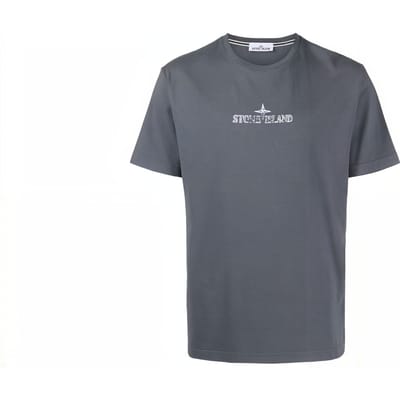 T-shirt à manches courtes et col rond avec imprimé lettres Stone Island Hommes Hauts Gris Foncé 79152NS81-V0062 XXL gray