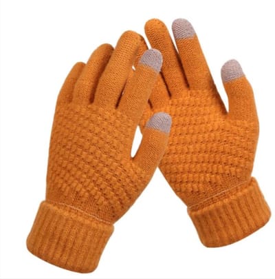 *** Touchscreen Gebreide Handschoenen Oker - One Size - Warme Winter Favoriet - Warme Handen - van Heble® ***