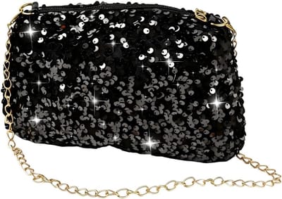 Elegante handtas met zwarte pailletten, perfect voor feestjes en avondjes uit, trendy accessoire