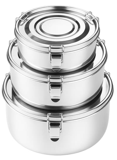 My Green Deal - RVS Lunchbox Set Rond 3-delig - 600, 1000 en 1200 ml - Lekvrije Broodtrommels - 304 RVS