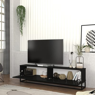 Tv-meubel Nolven lang frame 180x32x47 cm zwart [en.casa]