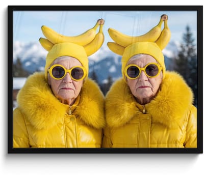 Poster in lijst - Fotolijst 80x60 cm - Posters - Vrouwen - Bananen - Geel - Posterlijst zwart - Decoratie - Wanddecoratie woonkamer - Muurdecoratie slaapkamer