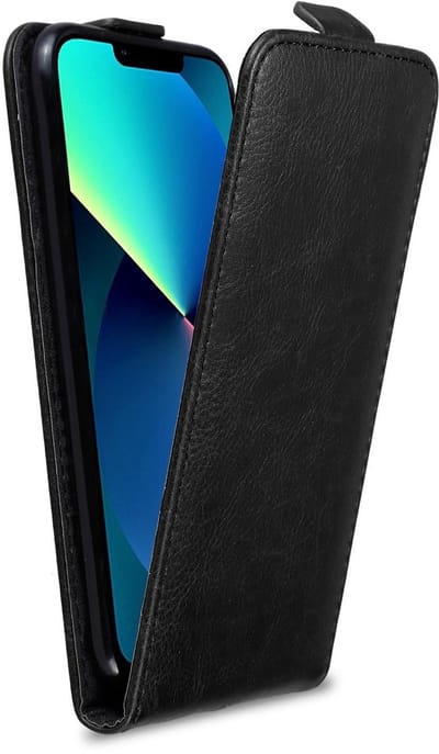 Cadorabo Hoesje geschikt voor Apple iPhone 13 PRO MAX in KAVIAAR ZWART - Beschermhoes Case Cover in flip-design, gemaakt van glad kunstleder