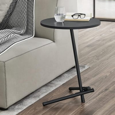 Ronde bijzettafel zwart metaal en MDF 55 cm hoog