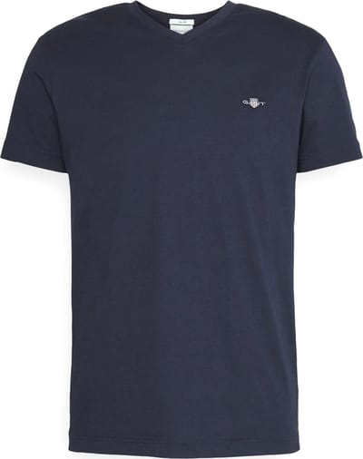 Gant T-Shirt Fine Shield Embroidery Uni V-Neck Avond Blauw / male