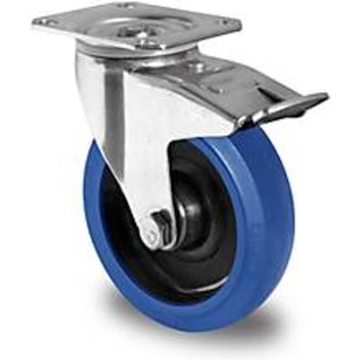 CASCOO wiel R4F1, met rem, wiel ø 160 mm x B 46 mm, polyamide velg, elastisch loopvlak, blauw, rollager, tot 300 kg
