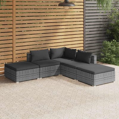 vidaXL - 5-delige - Loungeset - met - kussens - poly - rattan - grijs