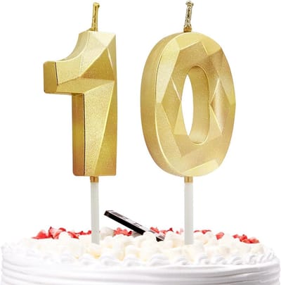 Gouden Cijfer Kaarsen 10 voor Verjaardagstaart - 3D Taartdecoratie