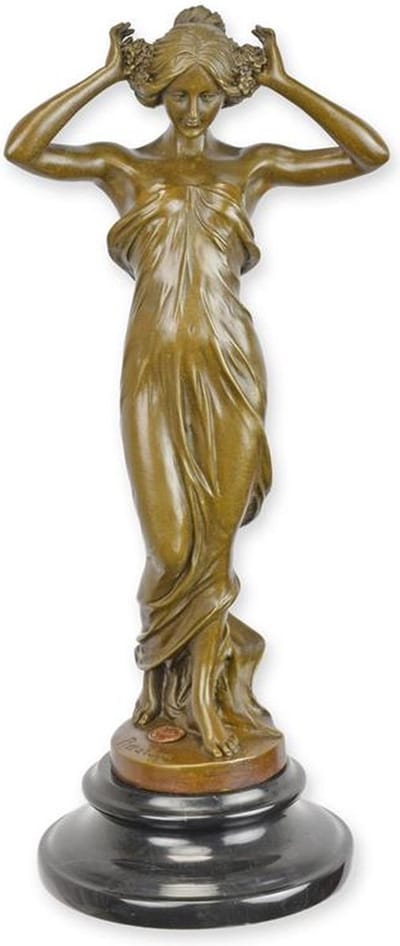 Bronzen beeld ‘Nymph of the Valley’ - Sculptuur/woondecoratie - Art Nouveau nimf beeldhouwwerk - Tijdloze klassieker - Luxe uitstraling - Cadeauwaardig - 34,3 cm hoog, bronskleur
