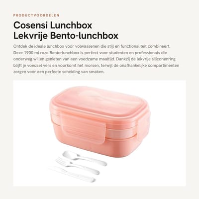 Dailygoods- Lunchbox 1900 ml - 3-laags Bento-lunchbox - Lekvrije - Roze - Geschikt voor school/werk/picknick - Voedselveilig PP5 - Bento Box