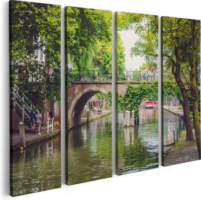 Artaza Canvas Schilderij Vierluik Dichtbegroeide Brug Op De Oudegracht In Utrecht - 80x60 - Foto Op Canvas - Canvas Print