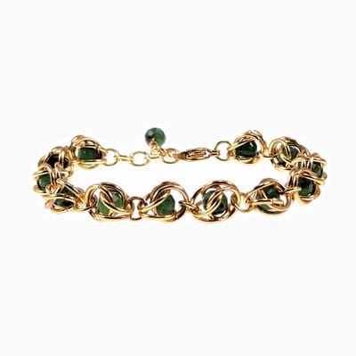 Groene Armband Dames - Gefacetteerde Natuurlijke Epidoot Robijnsteenkralen - Verguld RVS - Verstelbaar Schakelsarmband
