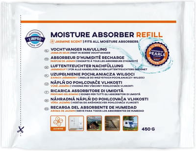 Limpro Vochtvanger navulling - 1 stuk - 450 gram - jasmijn - Pearls - neemt tot 50% meer vocht op