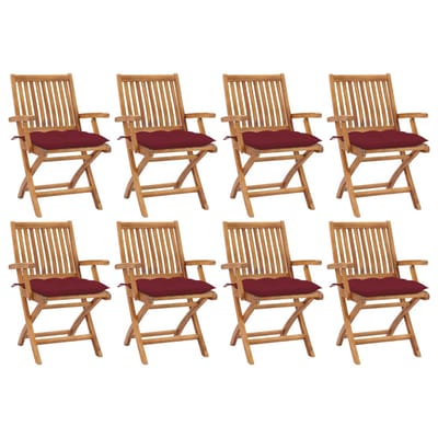 vidaXL - Opklapbare - stoelen - met - kussens, - 8 - stuks, - massief - teakhout