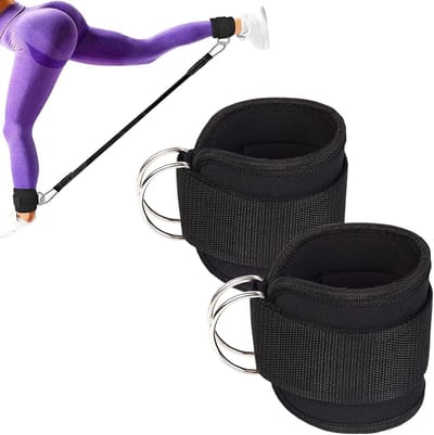 2 Pieces Foot Loops for Cable Machine - Adjustable Foot Straps with Carabiner & D-Ring - For Leg/Butt Exercises on Cable Device - Fitness Accessories - Gym Equipment (Black)