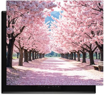 KitchenArt - Sakura Bliss – Inductie Beschermer - 52x35 cm - Kookplaat Beschermer - Luxe Afdekplaat Inductieplaat - Anti-slip & Oprolbaar - Beschermmat Inductiekookplaat