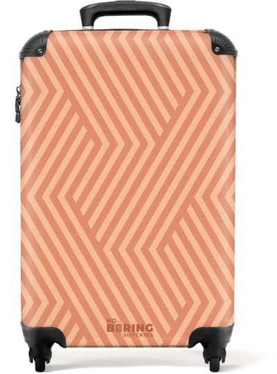NoBoringSuitcases.com - Koffer - Diagonale lijnen in zalmtinten - Past binnen 55x40x20 cm en 55x35x25 cm - Trolley handbagage - Valiezen met wieltjes volwassenen - Reiskoffer op wielen - Rolkoffer lichtgewicht